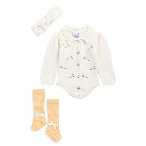 Nicole Miller Sweater Knit Collared Romper, Headband & Socks Set | Nordstromrack