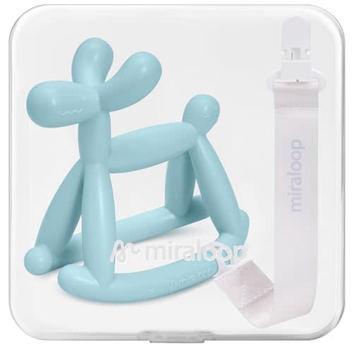 Baby Teether Toys for Teething Relief, Teething Toys 3-6 Months Food Grade Silicone Teether with Storage Box and Pacifier Clip, Baby Essential (Cyan Blue Clip+Box)