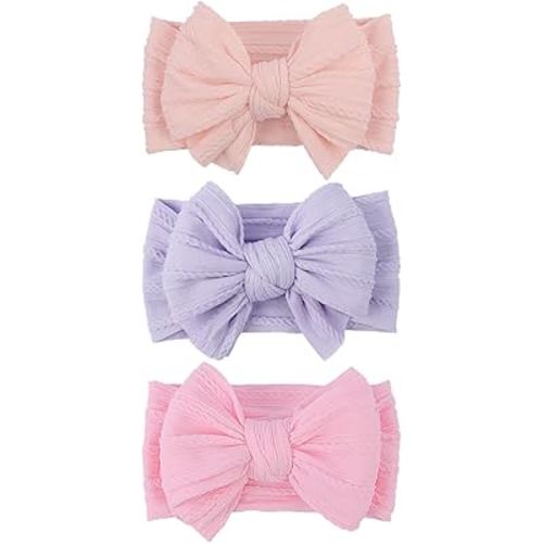 LemonSpace Handmade Baby Girls Headbands Soft Stretchy Nylon Hair Bands Hair Accessories with Bows for Newborn Baby Girls Infant Toddlers Kids (Violet Pink)