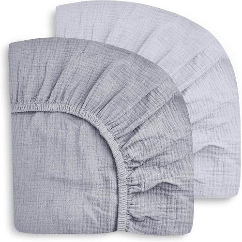 SWEET DOLPHIN 2-Pack Muslin Crib Sheets for Boys & Girls, Ultra Soft Breathable 40S Long-Staple Cotton Fitted Baby Sheets for Standard Crib Mattress 52"x28", Slate and Grey- Nursery Essentials