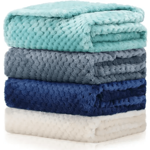 Frienda 4 Pcs Baby Fuzzy Blanket Fluffy Baby Blanket for Boys Girls Soft Warm Infant Newborn Toddler Receiving Nursery Bed Supplies, 32 x 24 Inch(Blue Green Color)