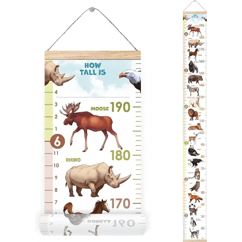 Personalised Growth Chart for Animal Lovers, Removable Wall Ruler for Boys and Girls, Kid’s Room Decoration (Multicolor)