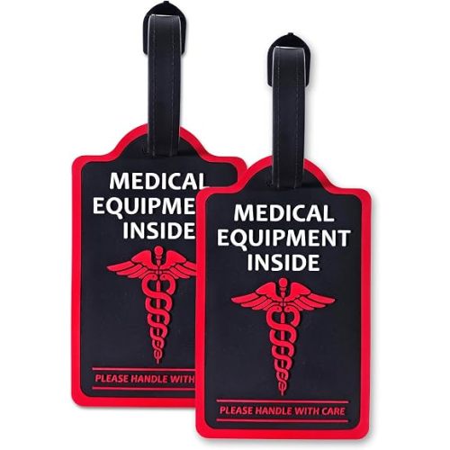 2-Pack Medical Equipment Luggage Tags with Detachable Info Card - Durable Rubber Medical ID Tags for Hospital Devices, Suitcases & Backpacks(Black)