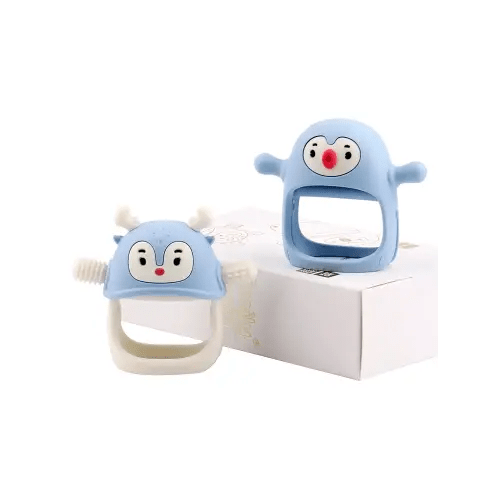Smily Mia 2 Packs Baby Teething Toy for 0-6 6-12 Months, Food Grade Silicone Teething Mitten, Anti Dropping Wrist Hand Teethers Baby Chew Toys for Sucking&Chewing, BPA Free, Light Blue