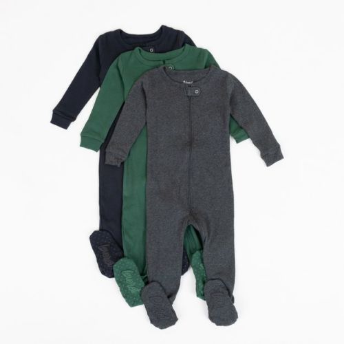 Leveret Boys Cotton Baby Footed Pajamas – 3 Pack – Deep Tone Solids Sleepers