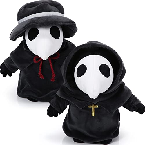HyDren 2 Pcs Halloween Plague Doctor Plush 12 Inch Raven Doctor Horror Plague Plushie Dolls Soft Black Stuffed Animals for Halloween Birthday Christmas Party Decorations Hugging Gift
