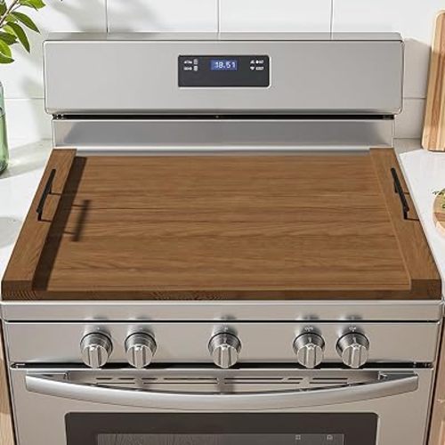 Gas Stove Top Cover: Wooden 30 * 22 inches Noodle Board Stovetop Covers with Handles, Wood Cutting Board for Kitchen Gas Stove and Electric Stove