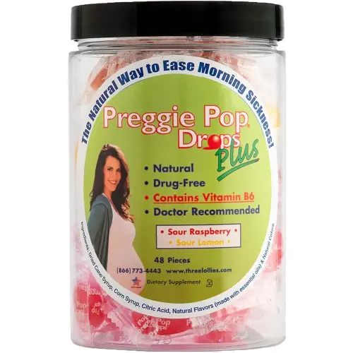 Preggie Pop Drops Plus Fortified with Vitamin B6 - Morning Sickness Relief Fortified with Vitamin B6. Preggie Pops for Relief for Pregnant Women Candy Drops. Sour Raspberry & Sour Lemon 48 Count
