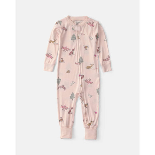 Baby Girl 1-Piece Woodland PurelySoft™ Snug Fit Pajama - Pink | Carter's