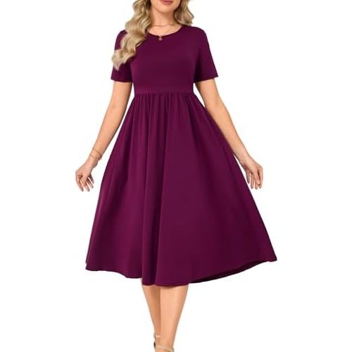Women's Cotton Nursing Dresses Breastfeeding Midi Breastfeeding Dress with Pockets