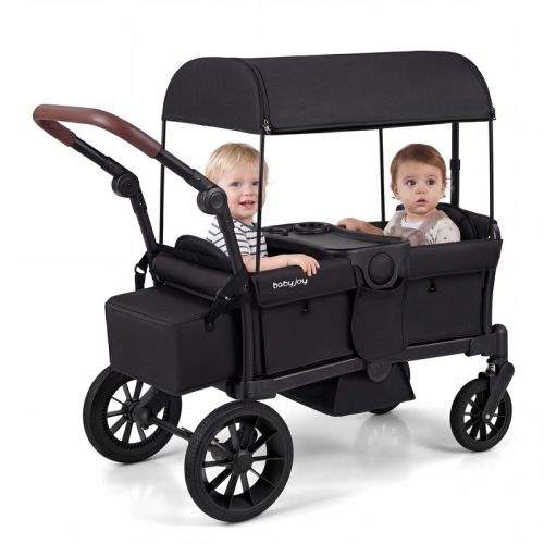 Costway Foldable Wagon Stroller for 2 Kids, Double Seater Toddler Stroller with Canopy Black