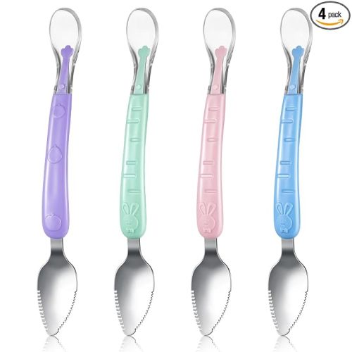 Lallisa 4 Pcs Double Head Baby Food Spoon Silicone Baby Fruit feeder Soft Feeding Food Scraper for Infants Fruit Mud Feeding (Multicolor)