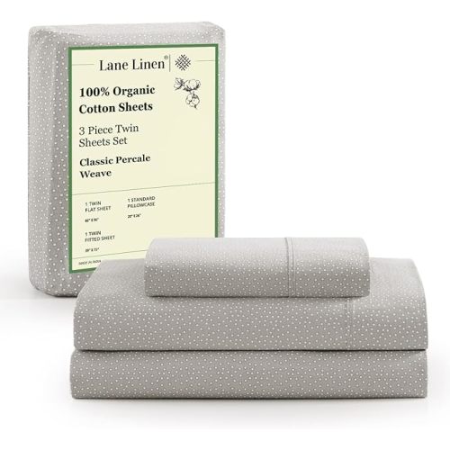 LANE LINEN Eco Priendly Printed 100% Organic Cotton Twin Size Bed Sheets, Naturally Temperature Regulating Fully Elasticized Cotton Cooling Sheets & Pillowcases Set Twin- Snowdrop