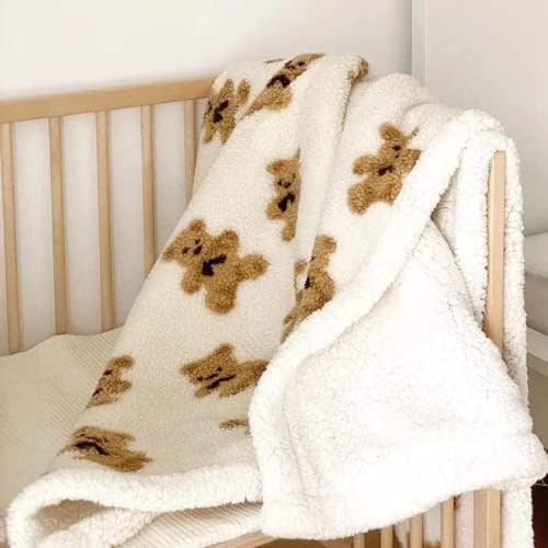Cute Bear Fleece Thick Warm Blanket for Winter, Kawaii Bear Sherpa Throw Blanket for Sofa, Cozy Luxury Plush Bed Blankets (White,28x40)
