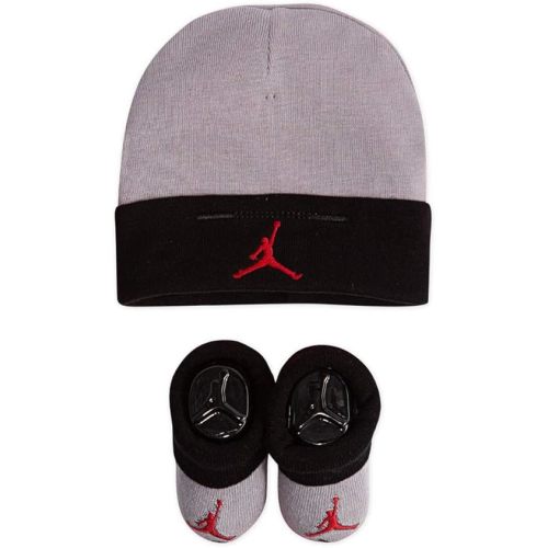 Nike Jordan Infant Baby Hat and Booties Set (Black(LJ0102-K41)/Red, 0-6 Months)