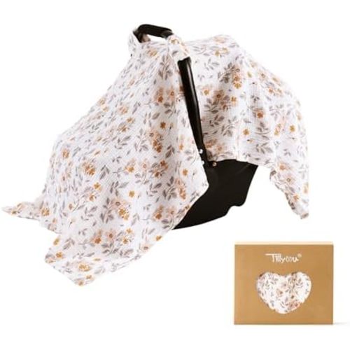 TILLYOU Baby Car Seat Cover, Breathable Muslin Infant Carseat Cover
