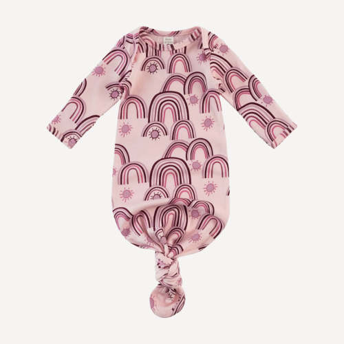 long sleeve lap neck knotted gown | mauve rainbow | organic cotton int – kate quinn