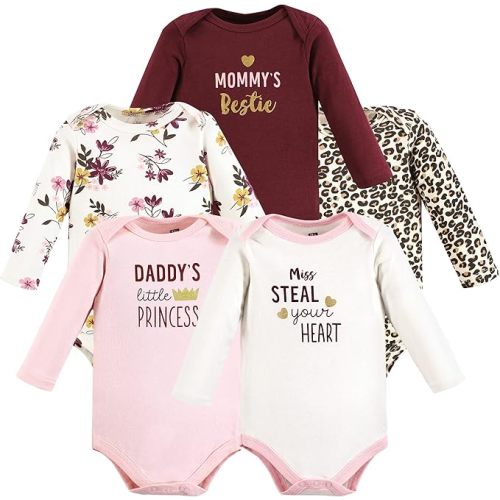 Hudson Baby baby-girls Cotton Long-sleeve Bodysuits 5-pack