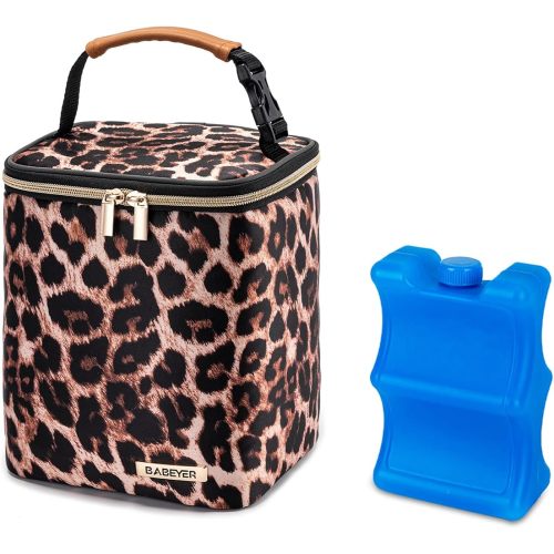 BreastMilk Cooler Bag with Ice Pack Fits 4 Baby Bottles Up to 9 Ounce, Baby Bottle Bag for Nursing Mom Daycare-Leopard Print