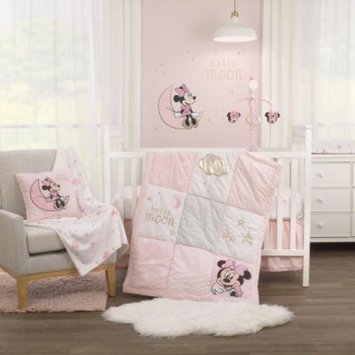 NoJo Disney Minnie Mouse Twinkle Twinkle Minnie Pink, White and Metallic Gold 3 Piece Crib Bedding Set