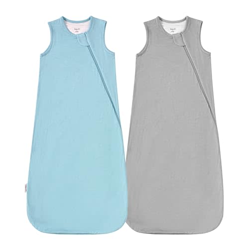 Supersoft Rayon Made from Bamboo Sleep Sack 6-12 Months 1.0 Tog Toddler Sleep Sack Baby Wearable Blanket with 2-Way Zipper Unisex Sleeping Bag for Babies All-year-around (2 Pack) Blue & Gray