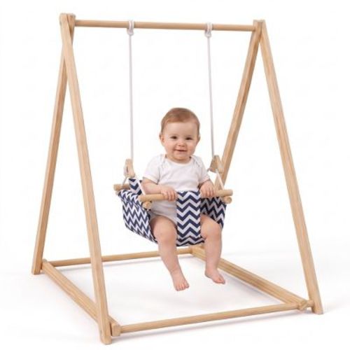 Avenlur Spruce Baby Swing, Foldable Wooden Indoor Swing with Stand Montessori swing 6-36 months; foldable baby swing, (Blue Wave)
