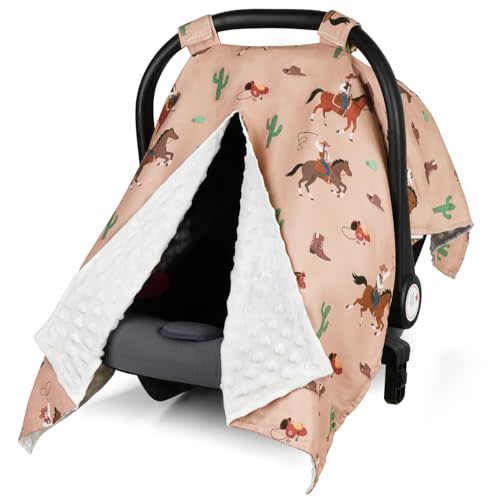 Rquite Car Seat Cover Baby, Carseat Covers Baby Girl, Winter Infant Car Seat Cover, Warm Minky Car Seat Canopy, Baby Carrier Cover with Peekaboo Opening, Multi Use Nursing Cover & Toddler Blanket