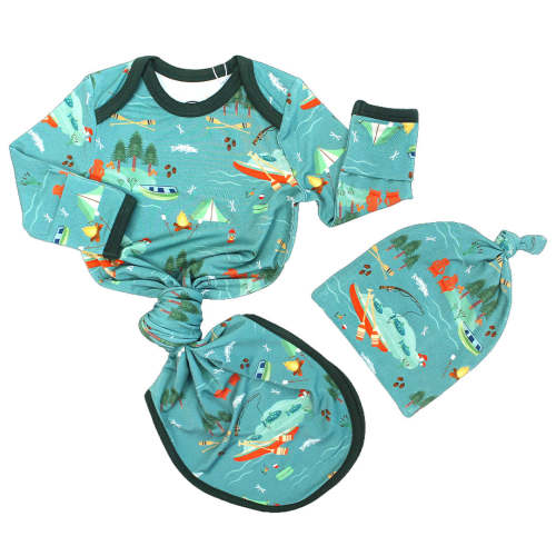Jump in the Lake Bamboo Gown and Hat Newborn Baby Gift Set