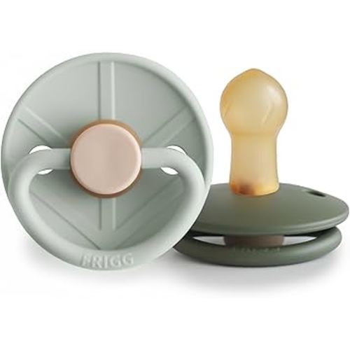FRIGG Little Viking Natural Rubber Baby Pacifier 2-Pack | Made in Denmark | BPA-Free (Sage/Olive, 0-6 Months)