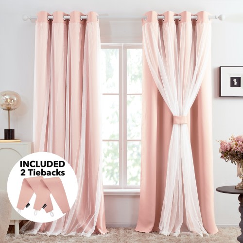 Deconovo Blackout Curtains with Sheer Overlay for Kids Room 2 Panels