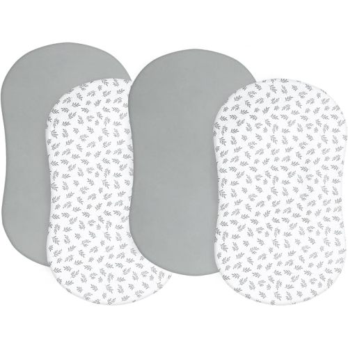 Bassinet Fitted Sheet(18" x 30"), 4 Pack Fit for Halo Bassinest Swivel & Flex Sleeper, Grey Leaf