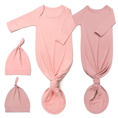 Super Soft Newborn Knotted Gown Set - Silky Infant Sleepwear with Long Sleeves, Includes Hat & Headband (2-Pack)