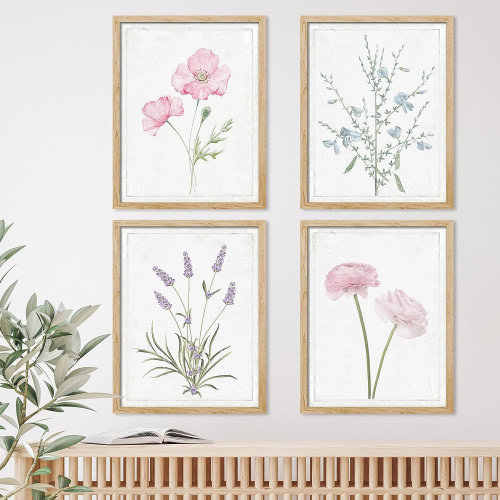 IDEA4WALL Vibrant Wildflower IDEA4WALL Framed Lavender Rose Daisy Cornflower Wall Art, Set Of 4 Nature Wilderness Wall Decor Prints, Botanical Floral Wall Decor For Living Room, Bedroom Framed 4 Pieces Print & Reviews | Wayfair