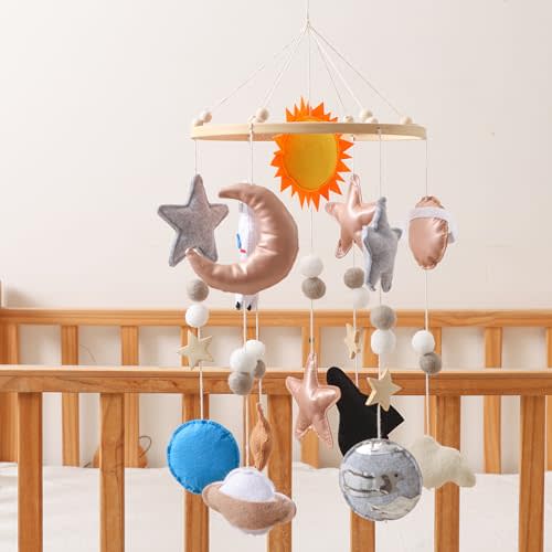 GOODMOM Baby Mobile for Crib, Space Theme Nursery Mobile for Boys and Girls, Handmade Baby Mobile with Astronaut and Planets, Sturdy Structure, Perfect Gift for Newborn (Stellar Dream)