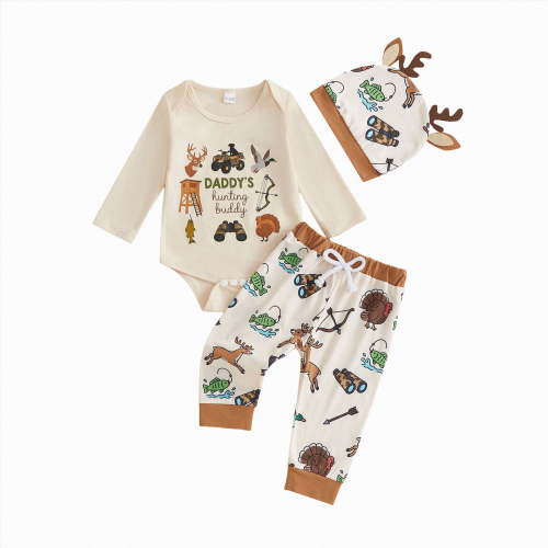 mgoYE Newborn Infant Baby Clothes Long Sleeve Romper + Pants + Hat 3PCS Outfits Set 3-6 Months