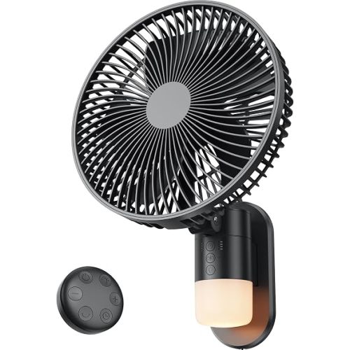 10 Inch Wall Mount Fan with Light and Remote Control – 90° Oscillating RV Fan, 4 Speeds Quiet Motor, 180° Manual Tilt, Timer Setting for Bedroom, Dorm, Home Office, Small Spaces