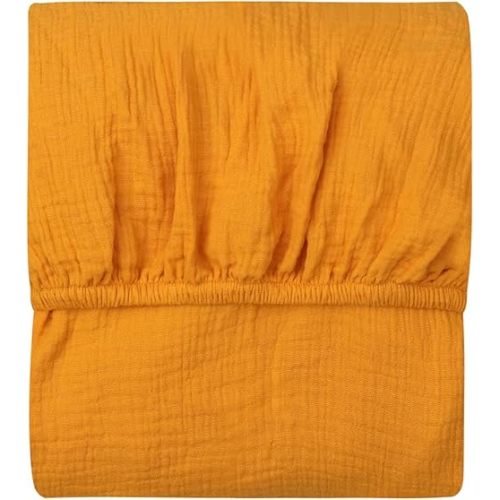 100% Organic Cotton Baby Crib Sheet Fitted Crib Sheet, Solid Color, for Standard Crib and Toddler Mattresses Newborn Children Bedding Cover Extra Soft Sheet (Yellow)