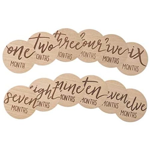 Kate & Milo Baby Monthly Milestone Marker Discs, Reversible Photo Props, Baby Growth and Pregnancy Growth Cards, Wooden