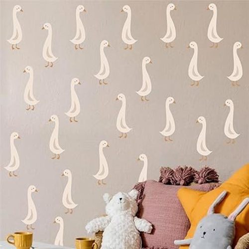Cute Goose Wall Decals Peel and Stick Boho Geese Wall Stickers Watercolor Farm Animal Stickers Removable Small Duck Sticker Boho Nursery Decals for Nursery Baby Kids Room Decor