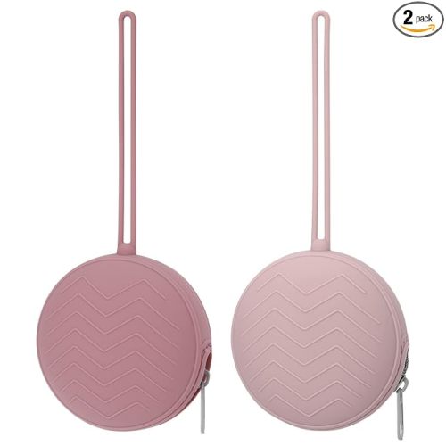 2 Pack Silicone Pacifier Holder Case, BPA Free Newborn Baby Pouch for Boys & Girls, Portable Container (Powder Rose, Dusty Lilac)