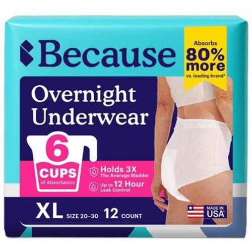 Because Adult Overnight Incontinence Underwear for Women - Maximum Absorbency - XL