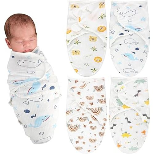 Newwiee 4 Pcs Preemie Baby Swaddle Wrap Adjustable Cotton Preemie Swaddle Blanket for Newborn Boys Girls(Pink Heart,Fit for Preemies)