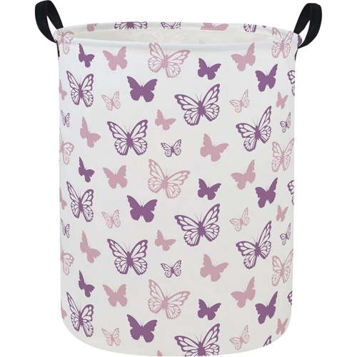 Laundry Basket,Kids Hamper Collapsible Canvas Waterproof Storage Bin for Girls, Nursery Hamper,Gift Baskets,toy bins(Purple Butterfly)
