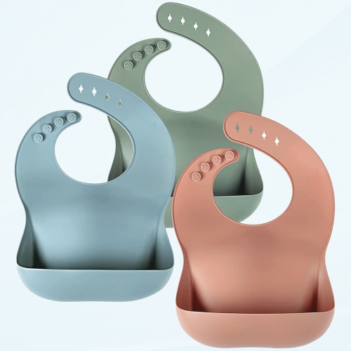Silicone Baby Bibs for Babies & Toddlers Set of 3, BPA Free Unisex Soft Adjustable Fit Waterproof Feeding Bibs