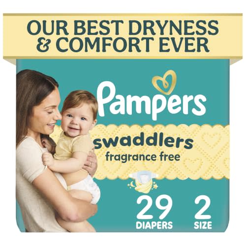 Pampers Swaddlers Diapers, Size 2 (10-22 lbs), 29 Count, Fragrance Free, Hypoallergenic, Absorbent, Pediatrician Recommended, Skin Safe
