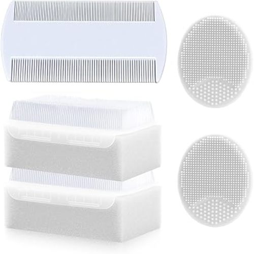 Cradle Cap Brush for Babies, 5Pcs Cradle Cap Treatment Set with Soft Bristle Brushes Silicone Scrubber Fine-Tooth Comb for Newborn Bathing Essentials Baby Brush and Comb Set (White)