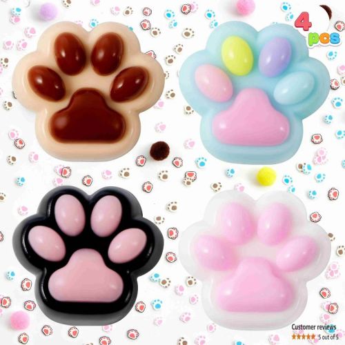 Joyfy 4 Pcs Taba Paw Squeeze Toys Colorful Kawaii Mochi Fufu Sensory Toys, Cat Paw Taba Squeeze Squishies Toy for Party Favors, Gifts for Adults Kids