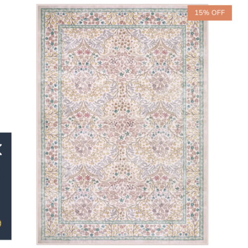 Giverny Washable Maximalism Vintage French Floral Pink Rug