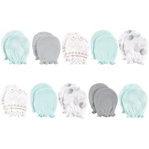 Hudson Baby Infant Cotton Scratch Mittens 10pk, Gray Elephant, One Size