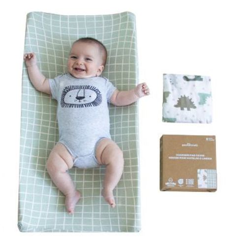 The Peanutshell Sage Dino, Windowpane Organic Cotton Changing Pad Covers for Baby Boys, 2 Pack